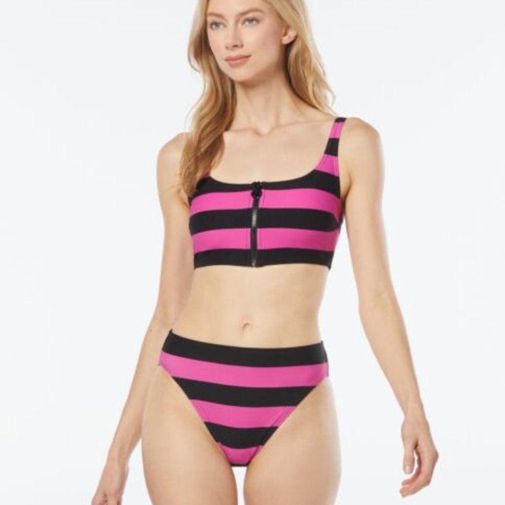 NWT Michael Kors Women's Zip-Front Striped Bikini Set Small S